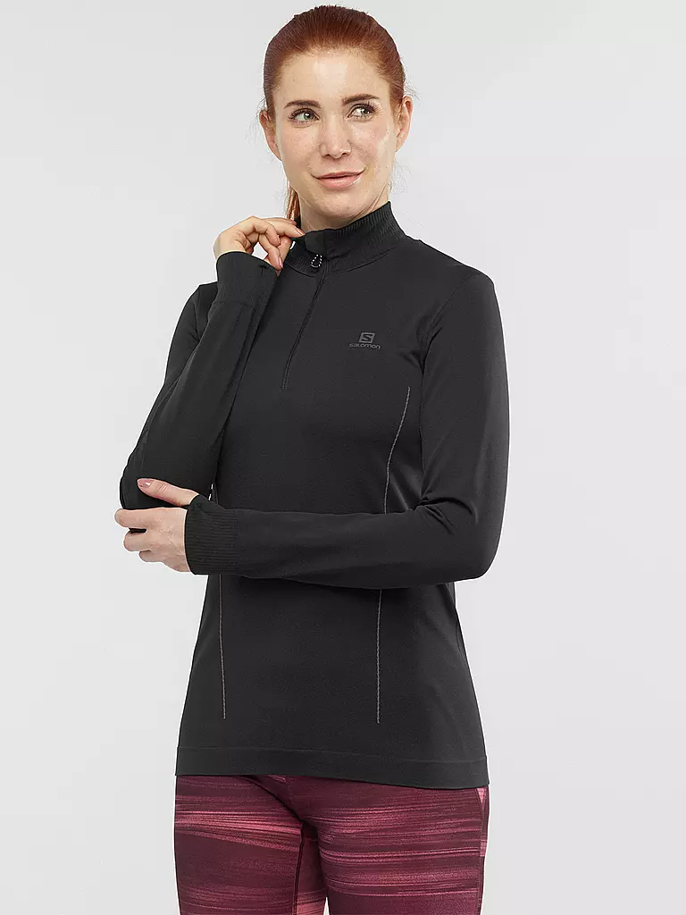 Salomon Damen Laufshirt Seamless Comet Half Zip Schwarz